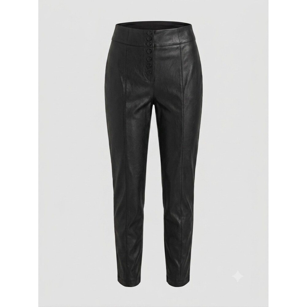 BCBGMaxazria Faux Leather Pants Black Button Front High Waist Women Small NWT